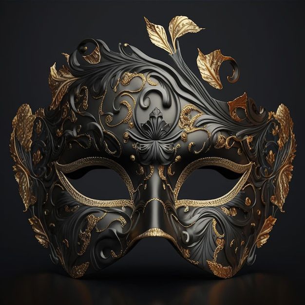 Photo a mask with gold and black designs... | Premium Photo #Freepik #photo #masquerade #masquerade-mask #venetian-mask #masquerade-party Black Masquerade Mask Full Face, Mascarade Mask Aesthetic, Mask Ball Outfit, Party Mask Design, Masquerade Mask Ideas, Masquerade Mask Drawing, Masquerade Mask Aesthetic, Black And Gold Mask, Masquerade Mask Full Face