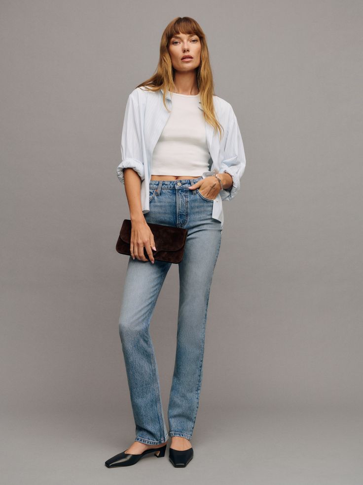 Denim time. Shop the Jax Stretch High Rise Straight Jeans from Reformation, a high-rise jean with a straight leg. Chic Light Wash Straight Bottoms, Chic Mid-rise Flare Jeans For Everyday, Chic Light Wash Flare Jeans For Everyday, Chic Medium Wash Straight Jeans, Chic Straight Medium Wash Jeans, Chic Light Wash Jeans With Straight Hem, Chic Denim Flare Jeans With Straight Hem, Chic Denim Blue Flare Jeans With Straight Hem, Chic Flare Jeans With Straight Hem