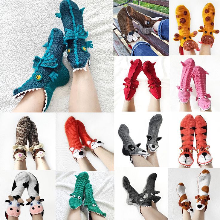 there are many pairs of shoes made to look like animals on the feet and toes