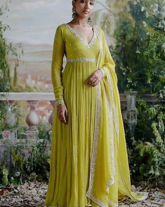 Yellow Anarkali, Anarkali Designs, Long Gown Design, Anarkali Dress Pattern, Lime Yellow, Long Dress Design, Indian Dresses Traditional, Traditional Indian Outfits, Indian Gowns