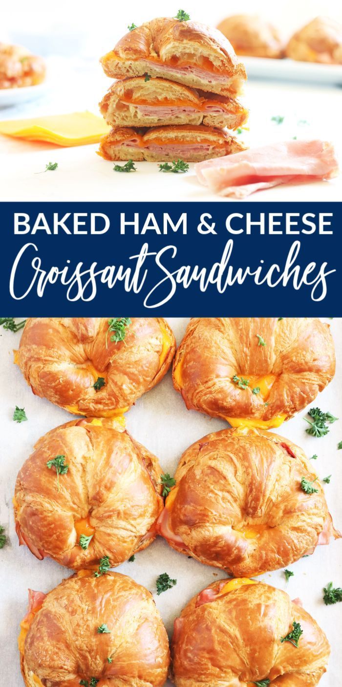 baked ham and cheese croissant sandwiches with parsley on top