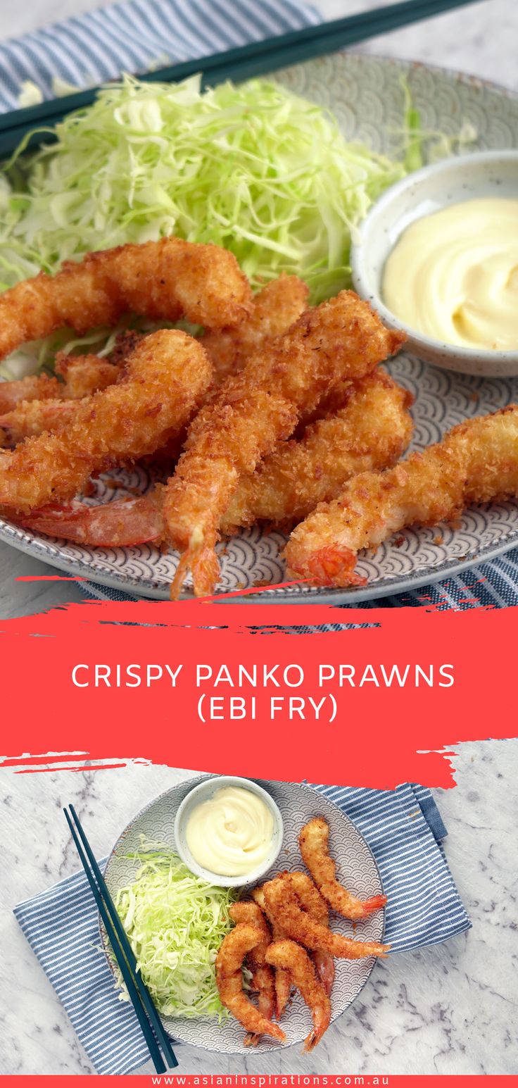 crispy panko prawns with dipping sauce and lettuce on the side