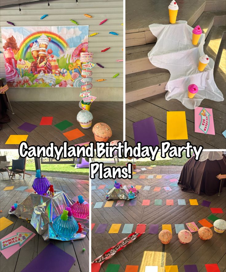 Candyland Birthday party plans Candyland Birthday Activities, Winter Candy Land Birthday Party Ideas, Candyland Life Size Game, Candyland Party Activities, Life Sized Candy Land Game, Candyland Theme Birthday Party, Candyland Theme Party Decorations Diy, Candy Land Games, Candyland Birthday Party Games