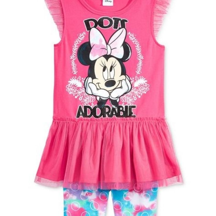 Disney Little Girls' 2-Piece Minnie Mouse Tunic & Bicycle Shorts Set T-Shirt With Ruffle Sleeves, Graphic, Rib-Knit Neckline (60% Cotton 40% Polyester) Tulle Tunic Allover Print Bike Shorts (98% Cotton, 2% Spandex) Color: Fuchsia Size: 5 Machine Wash Cold Summer Cotton Minnie Mouse Sets, Casual Pink Minnie Mouse Set, Minnie Mouse Cotton Summer Sets, Disney Pink Cotton Sets, Pink Disney Cotton Set, Playful Minnie Mouse Summer Set, Cute Minnie Mouse Summer Sets, Spring Pink Minnie Mouse Sets, Spring Minnie Mouse Pink Sets