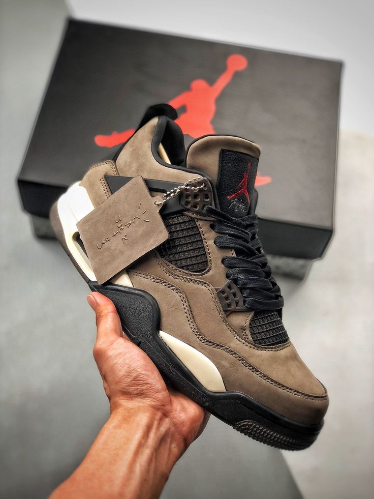 Travis Scott x Air Jordan 4 Olive Walk the talk and make a statement with our top-quality Sneakers. Shop now and step up your shoe game! Please carefully choosing the size number according the size chart as we CAN NOT offer return or refund if you choose a wrong size.The product need 3-5 business days [...] Nike Air Jordan 4 Outfit, Brown Jordan 4s, Jordan 4 Brown, Air Jordan 4 Outfit Men, Tenis Travis Scott, J4 Shoes, Jordan 4 Outfits Men, Jordans Travis Scott, Nike Jordan Travis Scott