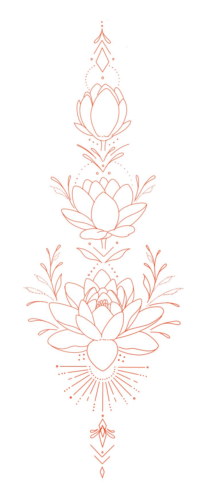 a line drawing of a flower with leaves and hearts in the center, on a white background