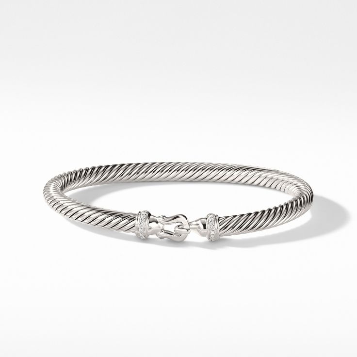 Sterling silver • Pave Diamonds, 0.06 total carat weight • Cable, 5mm wide • Hook clasp Bracelet With Diamonds, David Yurman Bracelet, Cable Bracelets, Bridal Engagement Rings, Buckle Bracelet, Women's Bracelets, Fashion Wishlist, Recycled Sterling Silver, David Yurman