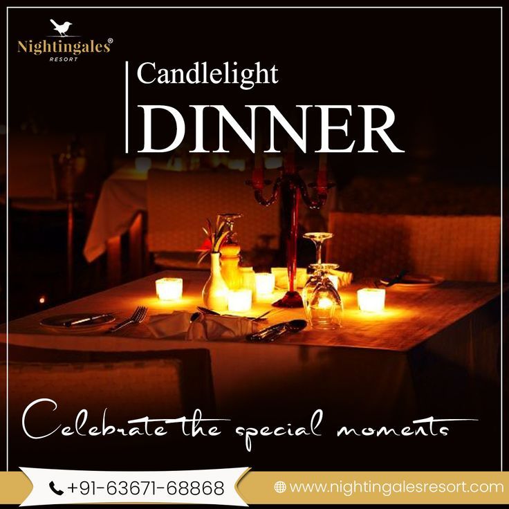 an advertisement for candlelight dinner with candles on the table