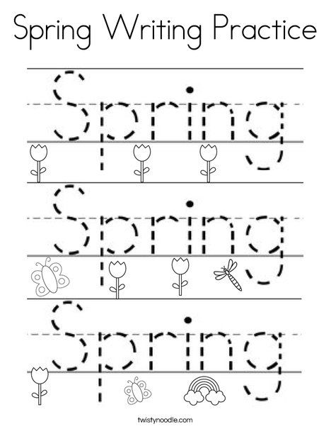 spring writing practice worksheet with the words spring on it and an arrow in the middle