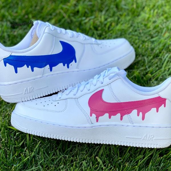 💦Custom Drip Painted Air Force 1 - Pick your own colors! *See more & Follow me! www.etsy.com/shop/Merakicks www.facebook.com/Merakicks www.instagram.com/merakicks/ www.twitch.tv/heavenlyhayley Custom Air Force 1 Pink, Custom Forces, Painted Af1, Painted Air Force 1, Blue Drip, Custom Af1, Custom Painted Shoes, Vans Original, Nike Air Force 1 Mid