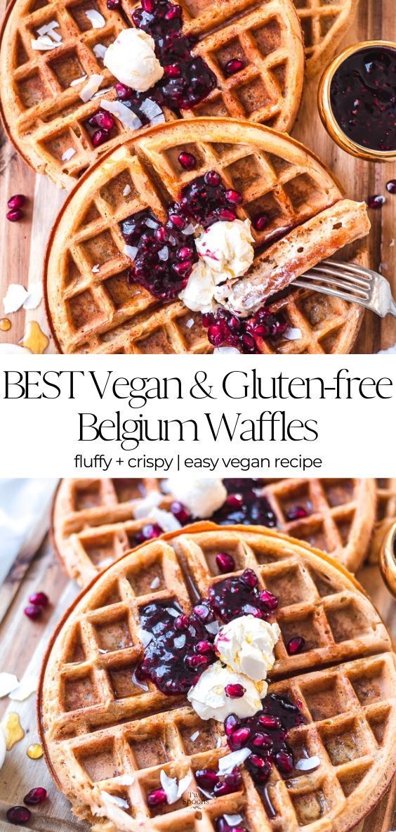 vegan and gluten - free oat waffles with blueberry compote