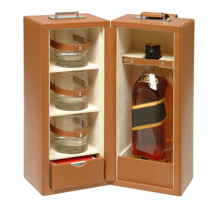 an open bottle of wine in a wooden case