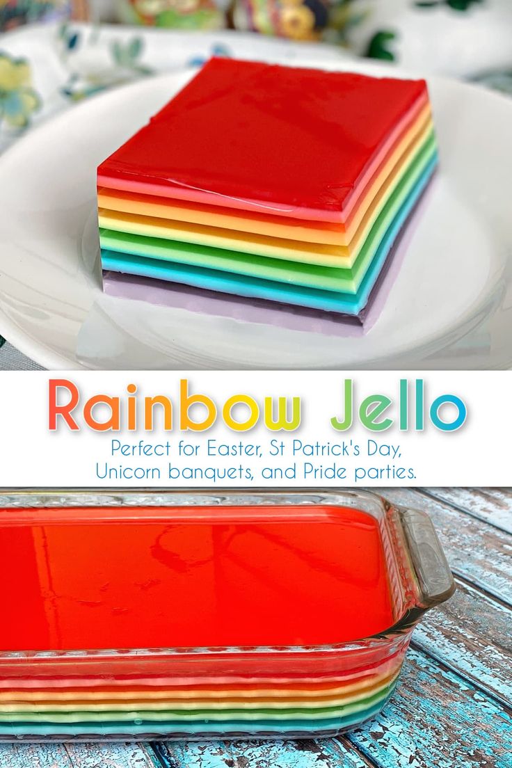 rainbow jello perfect for easter, st patrick's day, unicorn banquets and pride parties