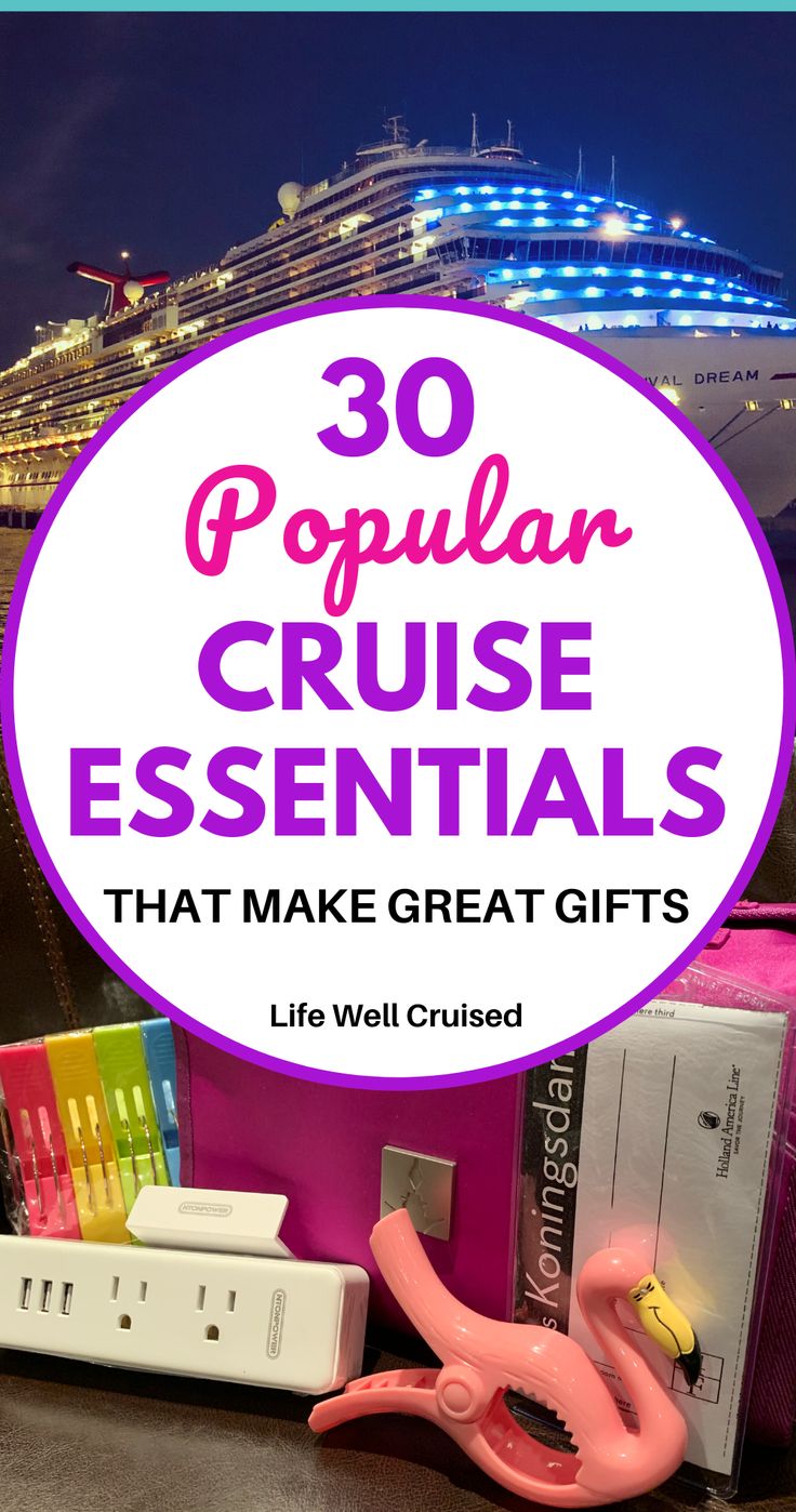 the words, 30 popular cruise essentials that make great gifts are shown in front of a