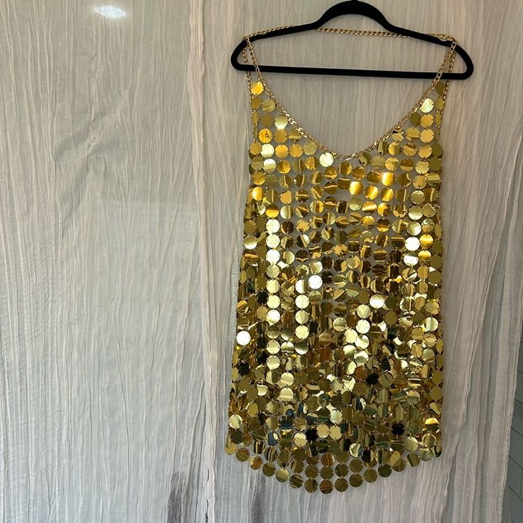 Never Been Worn - Size Small Tags Still On It Gold Costume Party Dress For Spring, Gold Dress For Spring Costume Party, Gold Dresses For Spring Costume Party, Gold Mini Dress For Costume Party, Festival Mini Dresses For Party Season, V-neck Summer Dresses For Costume Party, Sleeveless Sequin Festival Dresses, Sleeveless Festival Evening Dress, Gold Festival Party Dress