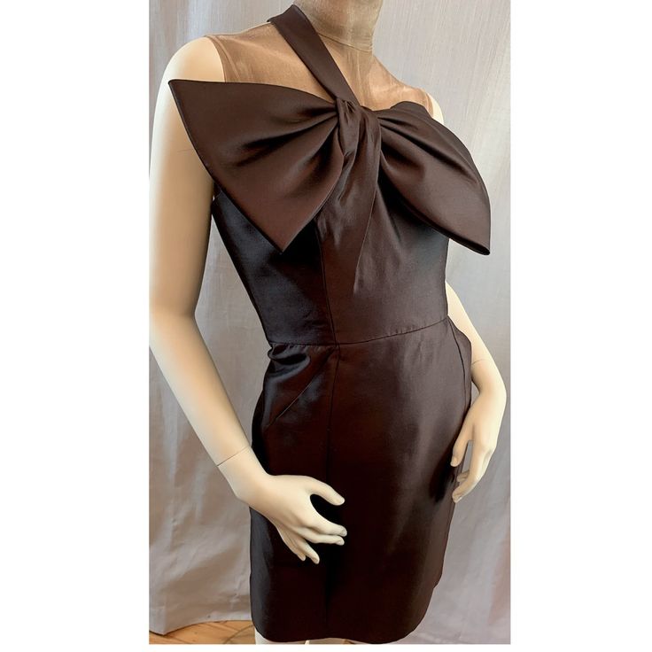 Luxury Fashion Statement! *Made In Usa *Nwt *50% Silk/50% Wool *Polyester Lining *Asymmetrical Neck *1.5" Wide Single Strap *Oversized Bow And Knot Detail *Boning At Bodice *Princess Seaming *Hidden Back Zipper *Slant Hip Pockets *Pit-Pit 17.5" *Waist 29" *Hip 37" *Pit-Hem 29.5" *Dry Clean Inv Fw106/50 Cocktail Dress With Bow And Asymmetrical Neckline, Cocktail Dresses With Bow And Asymmetrical Neckline, Fitted Dress With Bow And Asymmetrical Neckline, Fitted A-line Asymmetrical Dress For Cocktail, Elegant Asymmetrical A-line Dress For Party, Elegant A-line Asymmetrical Dress For Party, Elegant Brown Asymmetrical Midi Dress, Evening Mini Dress With Bow, Knee-length, Evening Knee-length Mini Dress With Bow