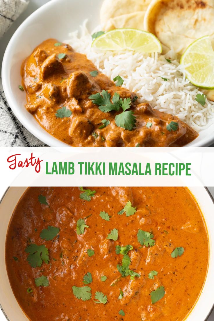 two pictures with different types of food in them and the words lamb tiki masala recipe