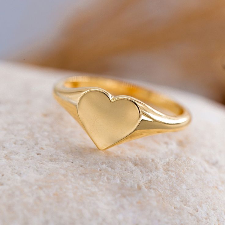 14K Solid Gold Heart Signet Ring, 925 Sterling Silver Heart Signet Ring, Personalization Ring, Mother's Day Gift, Valentine's Day Gift - Etsy Heart-shaped Hallmark Ring For Anniversary, Heart Charm Ring For Anniversary And Mother's Day, Personalized Yellow Gold Heart Ring In Sterling Silver, Heart-shaped Anniversary Ring With Hallmark, Mother's Day Anniversary Heart Ring With Charm, Classic Rings With Heart Charm For Valentine's Day, Gold Sterling Silver Heart Ring, Stamped 925 Heart Ring For Anniversary On Valentine's Day, Personalized Round Heart Ring For Valentine's Day