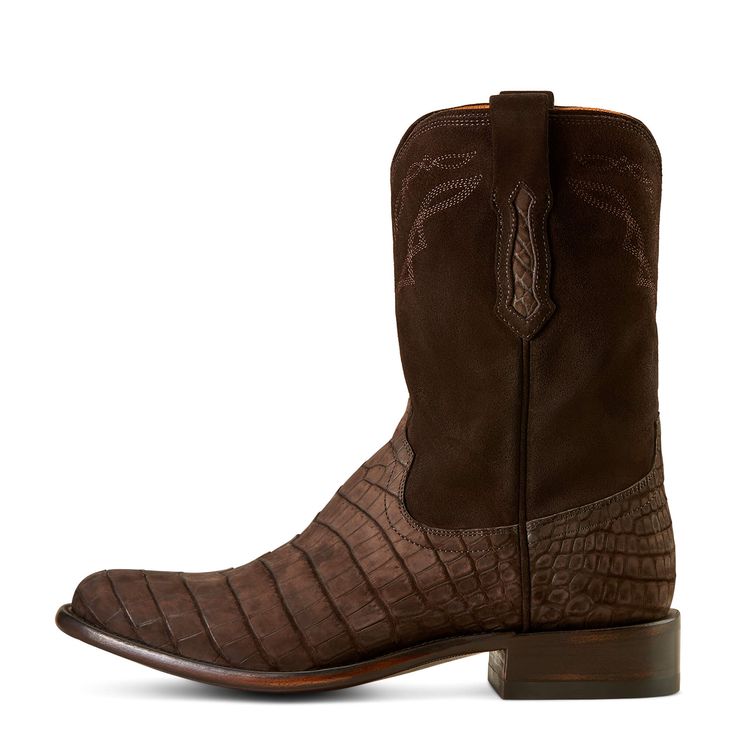 Handcrafted with the old-world artistry of León, Mexico, and the modern comfort Ariat is known for, the Clanton boot is ready to be worn for a lifetime. Premium Nile crocodile leather gives it a unique, luxurious texture and a soft, supple feel. Bench Made Clanton Western Boot | Product Features : 0 : Removable All Day Cushioning insole with genuine vegetable tanned, anti-odor leather sock liner that molds to your foot, 1 : Cork filled forefoot for added comfort and cushioning, 2 : Resoleable 11 Luxury Leather Boots With Snip Toe, Rugged Brown Calf Leather Boots, Classic Calf Leather Boots With Snip Toe, Luxury Calf Leather Boots With Goodyear Welt, Classic Brown Boots For Ranch, Fitted Brown Calf Leather Boots, Luxury Boots With Leather Lining And Square Toe, Luxury Boots With Leather Lining And Snip Toe, Luxury Snip Toe Boots With Leather Lining