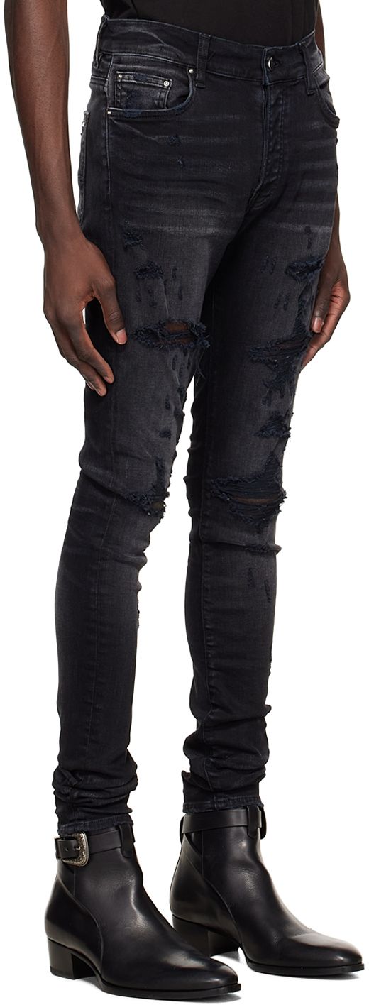 Stretch denim jeans. Distressing and whiskering throughout. · Belt loops · Button-fly · Five-pocket styling · Logo patch at back · Logo-embossed hardware Suppler color: Black Luxury Streetwear, Stretch Denim, Denim Jeans, Black Jeans, Perfect Clothing, Outfit Accessories, Pants, Fashion Design, Black