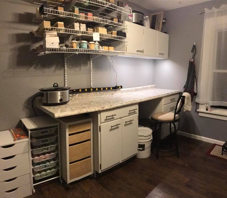 an organized kitchen with white cabinets and drawers