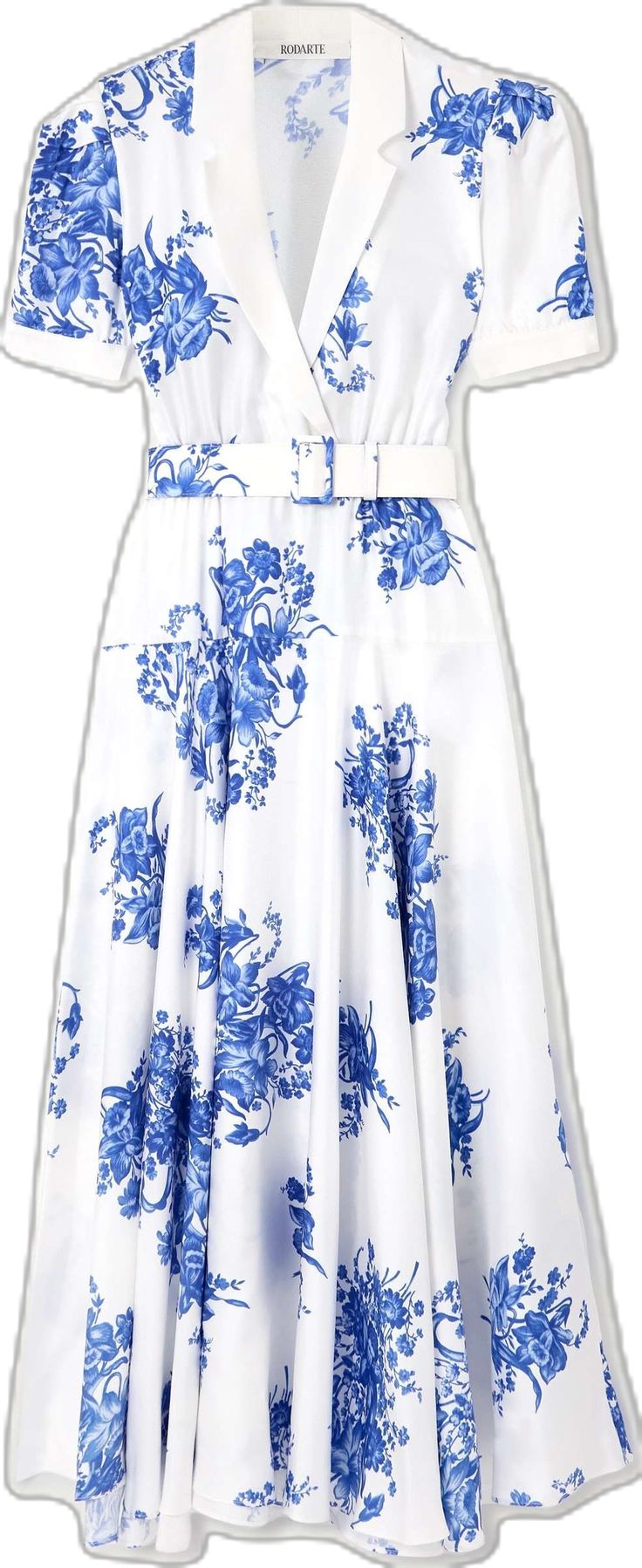 White Dress Blue Flowers, Trending Designer Bags, Royals Outfit, White Blue Dress, White And Blue Dress, Party Wears, Chloe Dress, Collared Dress, Dress Images