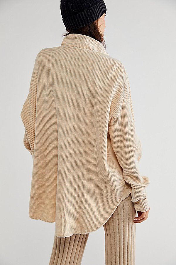 An effortlessly cool lightweight waffle-knit jacket from our FP One collection with a so slouchy, lived-in look. **The Fit:** Extra slouchy and oversized; longer in the back; dropped dolman sleeves **The Features:** Button-up collared design; front flap pockets; raw-edge hems **Why We | FP One Scout Jacket at Free People in Tan, Size: L Chunky Knit Relaxed Fit Outerwear For Fall, Oversized Ribbed Winter Outerwear, Cozy Long Sleeve Ribbed Outerwear, Casual Waffle Knit Outerwear For Spring, Relaxed Fit Long Sleeve Ribbed Outerwear, Turtleneck Outerwear With Ribbed Cuffs For Loungewear, Casual Waffle Knit Winter Outerwear, Cozy Waffle Knit Long Sleeve Outerwear, Ribbed Long Sleeve Relaxed Fit Outerwear