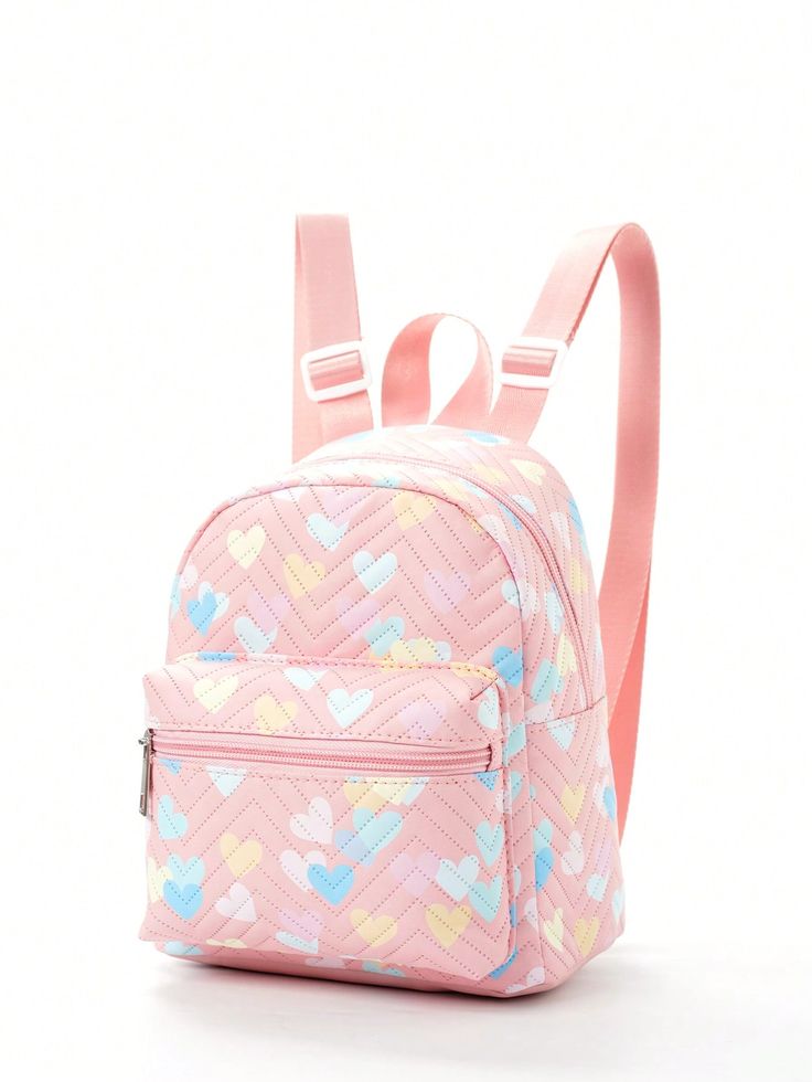 Pink  Collar  Pu  Classic Backpack Embellished   Kids Bags & Luggage Large Capacity Backpack, Girls Heart, Mini Mochila, Quilted Backpack, Toddler Backpack, Picnic Bag, School Bags For Girls, Pink Collar, Cute Backpacks