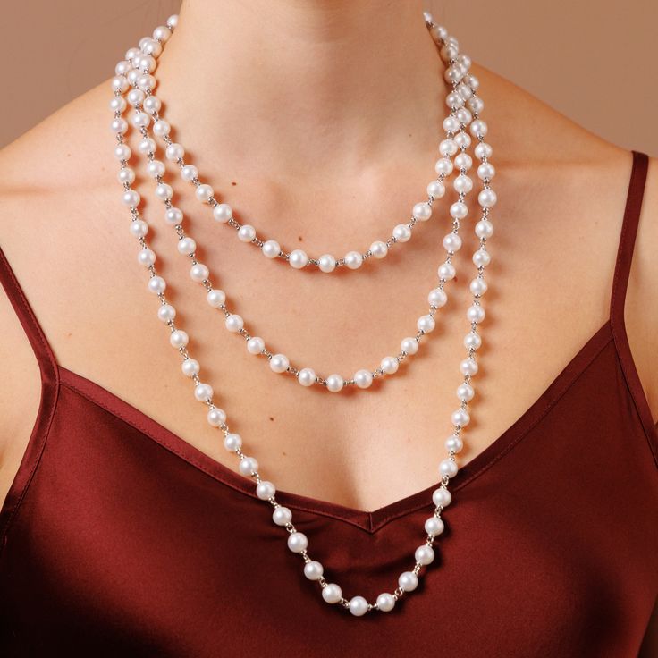 DelBrenna’s Freshwater Baroque Pearl Necklace puts the perfect twist on the classic design. The lovely touch of woven, handmade chain between the baroque pearls updates the look, making the pearls fresh and modern. The result is a picee that is classic, elegant, and delightfully bold! Necklace in 925 silver with DelBrenna's Signature Rhodium Finish. Swivel Clasp. DelBrenna medallion certifies quality Italian craftsmanship. Choose your length! - 16-18” including a 2” extension (41-46cm). We also Elegant Beaded Necklaces For Party, White Pearl Chain Jewelry For Everyday Elegance, Elegant Silver Pearl Chain Necklace, Long Pearl Pendant Necklace For Parties, Long Pearl Necklace With Pearl Charm For Party, Long Pearl Necklace With Pearl Chain For Party, White Pearl Charm Chain Necklace For Formal Events, Elegant Pearl Chain Necklace With Pearl Pendant, Long Pearl Chain Necklace For Party