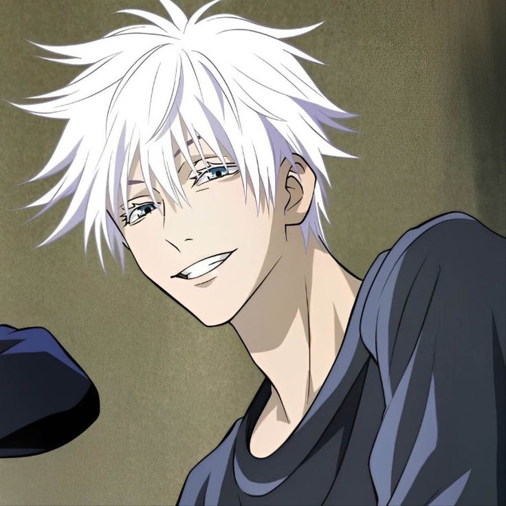 an anime character with white hair and blue eyes