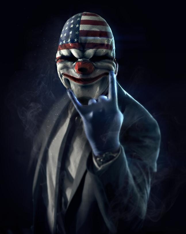 a man in a suit and mask holding his hand up to his face with the american flag painted on it