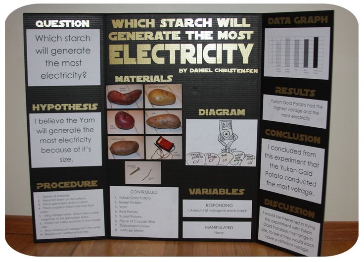 a science poster with information about electricity and other things to see on the display board