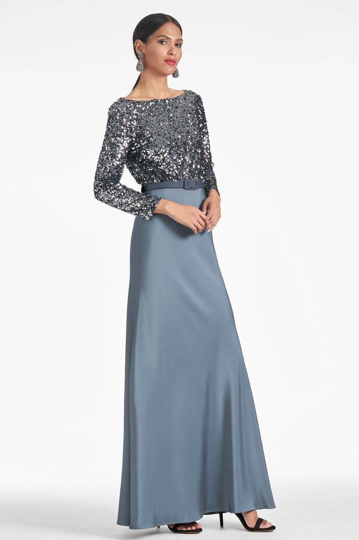 Shop the Simone Gown in Charcoal at Sachin & Babi. FREE Shipping Over $500 & FREE Returns. Latest Clothing Trends, Ball Skirt, Long Sleeve Sequin, فستان سهرة, Special Occasion Outfits, Beaded Gown, Satin Gown, A Line Gown, Luxury Dress