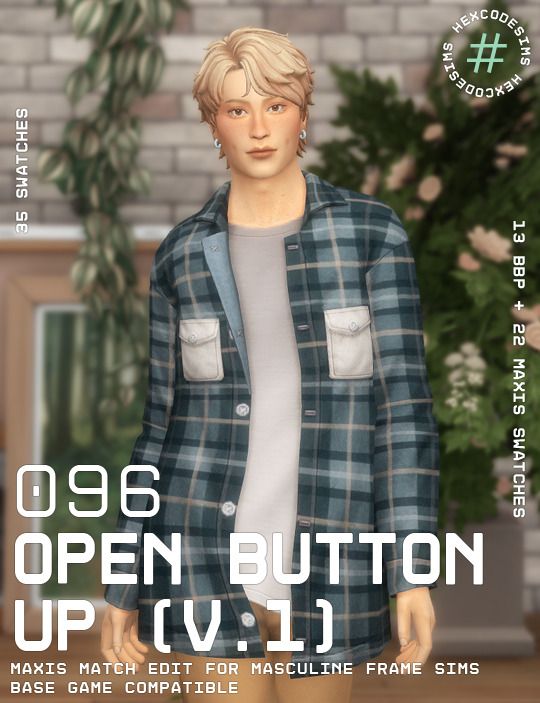 an image of a man in a plaid shirt and jeans with text overlay that says open button up 11 1