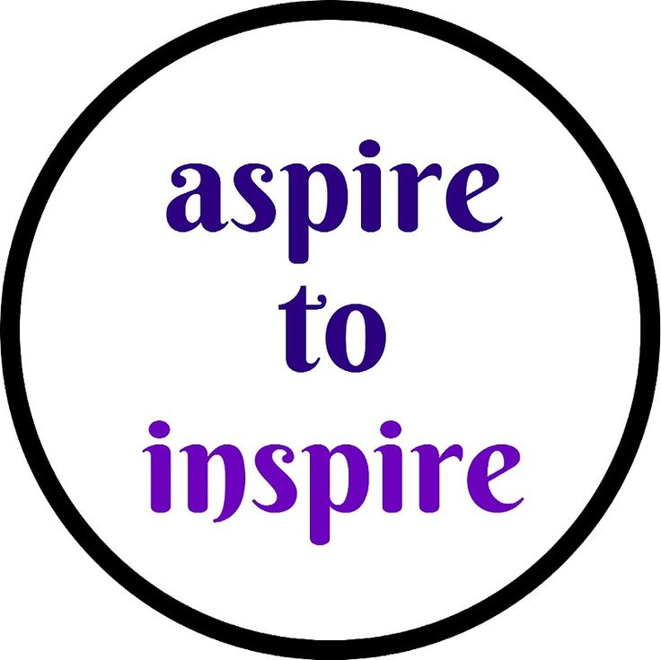 the words aspire to inspire written in purple on a white circle with black border