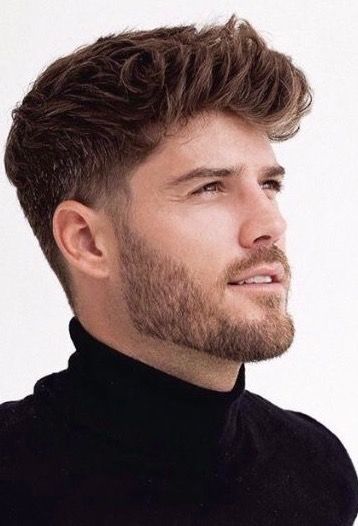 Classic Pompadour Men, Short Messy Haircuts Men, Thick Beard Styles, Messy Quiff Hairstyles Men, Quiff Men, Messy Quiff, Mens Haircut Long On Top, Modern Beard Styles, Quiff Hairstyles Men