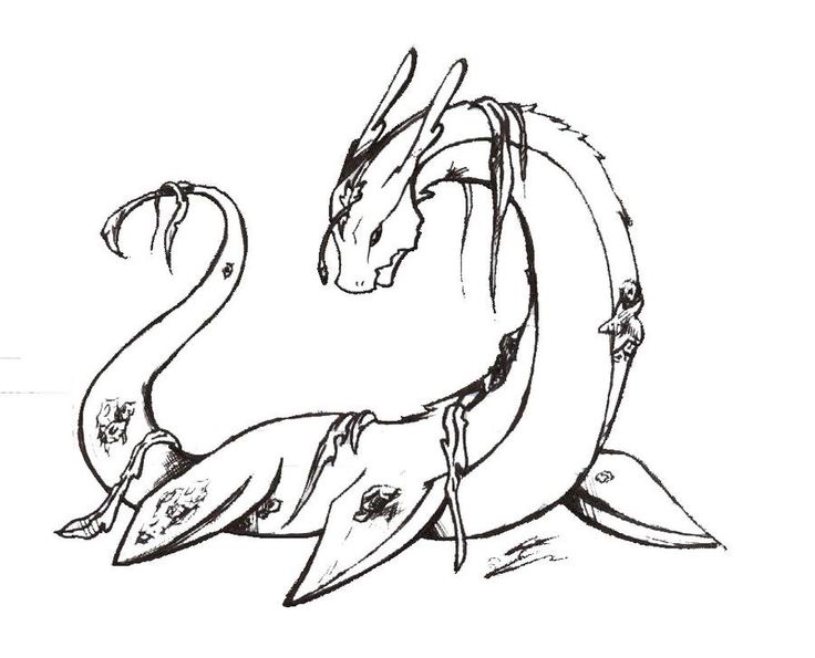 a black and white drawing of a dragon sitting on top of a leafy plant