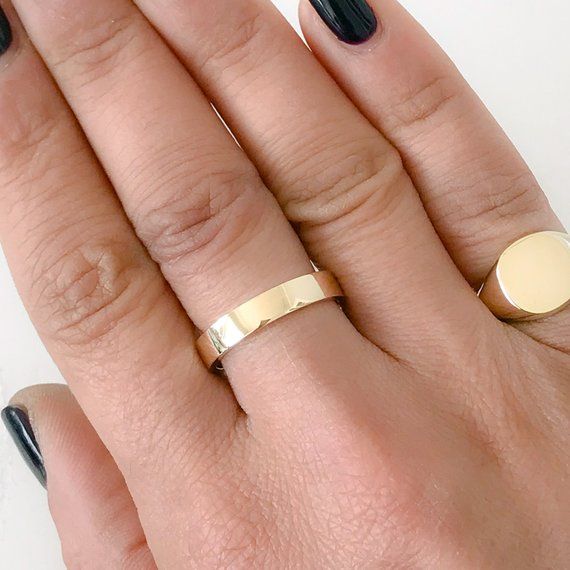 14K Solid Gold 3mm Flat Thick Eternity Stack Band Ring (Thick Solid Unisex Durable Stacking Wedding Engagement Style, Rose Gift, Eternity Band Ring, Handcrafted Rings, Band Engagement Ring, Eternity Band, Handmade Wedding, Monogram Initials, Jewelry Gift Box