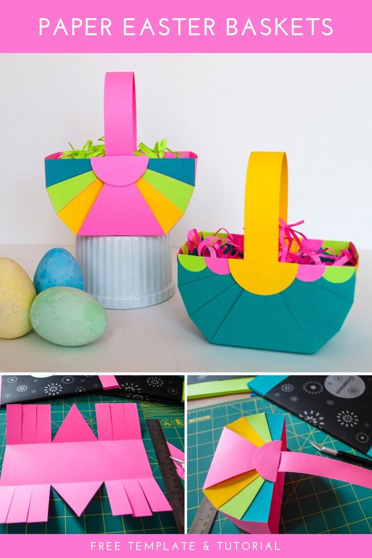 an easter basket with paper, scissors and other items to make it look like they are made out of construction paper