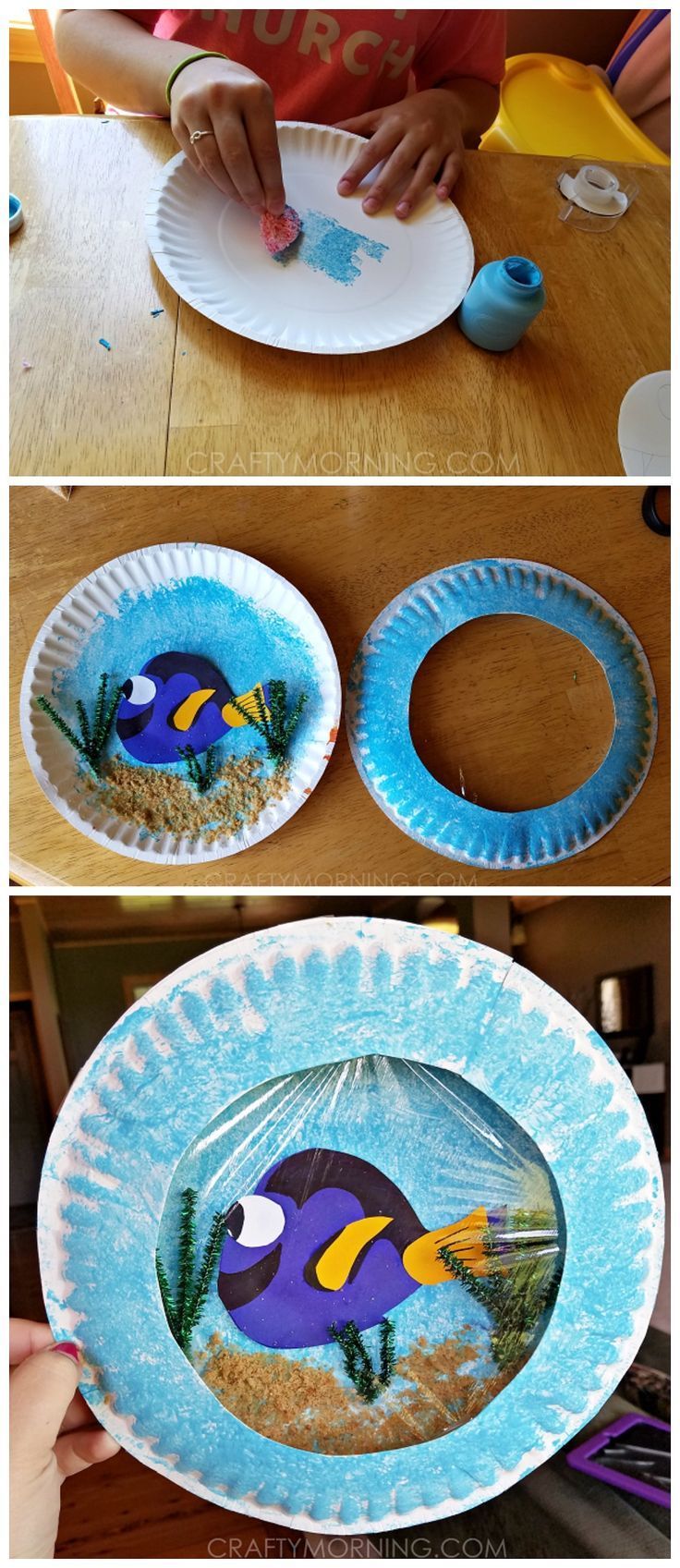 paper plate crafts for kids with fish and seaweed on the bottom, under water