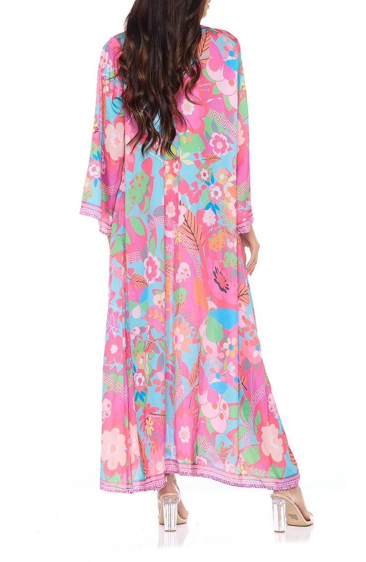 Go from beach to boardwalk in a flowery border-print cover-up wrap with a front-tie closure for easy layering. 54" length Shawl collar Long sleeves 100% polyester Hand wash, dry flat Imported Candy Candle, Floral Duster, Home Scents, Border Print, Spring Trends, Mens Spring, Women Men Shoes, Swimwear Cover, Bridal Shop