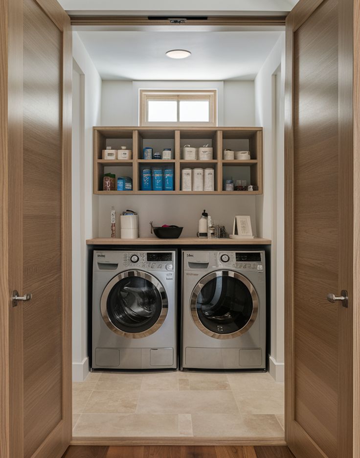 a washer and dryer in a small room