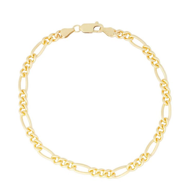 Simple yet distinctive, this 14k gold-filled figaro chain bracelet adds a unique accent to your everyday wardrobe. Simple yet distinctive, this 14k gold-filled figaro chain bracelet adds a unique accent to your everyday wardrobe. Metal: 14k gold filled Length: 8.5 in. Chain width: 4.6 mm Plating: 14k gold Packaging: velvety pouch Finish: polished Chain type: figaro Please note, due to the high value of this item, a signature may be required upon delivery. Size: 8.5". Gender: male. Age Group: adu Classic Gold Bracelet With Figaro Chain And Oval Links, Classic Gold Bracelet With Figaro Chain, 14k Gold Cuban Link Bracelet With Figaro Chain, 14k Gold Cuban Link Figaro Chain Bracelet, Classic Gold Bracelet With Figaro Oval Link, Classic Figaro Chain Bracelet With Oval Links, Everyday 14k Gold Bracelet With Figaro Chain, Classic 14k Gold Bracelet With Figaro Chain, Everyday 14k Gold Figaro Chain Bracelet