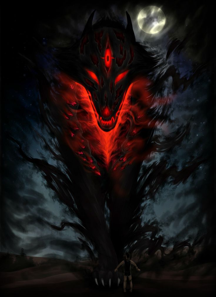 a red wolf is standing in front of a full moon