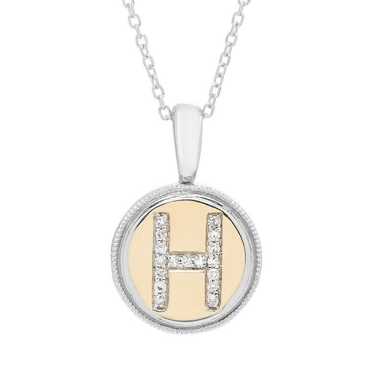 "Show off some personality with this gorgeous 14k gold sterling silver diamond accent initial pendant necklace. Show off some personality with this gorgeous 14k gold sterling silver diamond accent initial pendant necklace. Pendant size: 12.5 mm Chain length: 18 in. Chain type: cable Metal: sterling silver Plating: 14k gold Finish: polished Additional details: adjustable design Packaging: boxedDIAMOND DETAILS Total weight: less than 1/10 ct. Shape: round brilliant Setting: micro pave Diamond weig Classic Personalized White Gold Diamond Necklace, White Gold Monogram Necklace For Anniversary, Classic White Gold Diamond Necklace With Initials, Classic Sterling Silver Initial Necklace With Diamond Accents, Classic Diamond Necklace With Initial Pendant Accents, Classic Diamond Necklace With Initial Pendant, Silver Formal Initial Necklace, White Gold Initial Necklace For Anniversary, White Gold Necklace With Initial Pendant For Anniversary