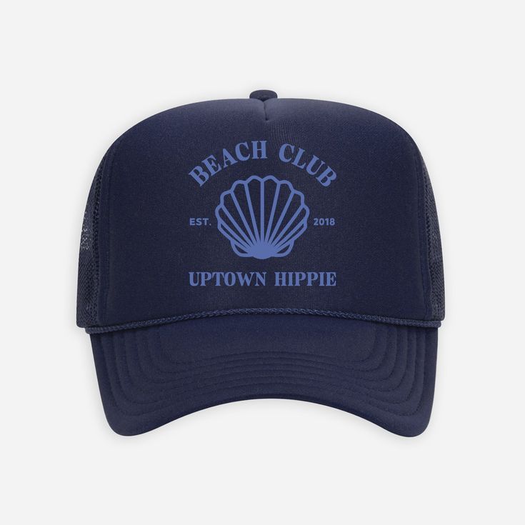 Elevate your beachside look with our UH Beach Club Trucker Hat! Designed with a breathable mesh back and an adjustable strap, this hat guarantees a comfortable fit for all head sizes. Product Details Unisex One Size Fits All Adjustable Strap Made with Love Adjustable Navy Baseball Cap For Beach, Adjustable Blue Summer Baseball Cap, Blue Baseball Cap With Curved Brim For Vacation, Blue Curved Brim Baseball Cap For Vacation, Breathable Snapback Trucker Hat For Summer, Blue Baseball Cap With Upf 50+, Summer Mesh Trucker Hat With Curved Brim, Navy Adjustable Baseball Cap For Summer, Summer Mesh Baseball Cap