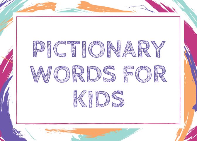 the words dictionary words for kids in front of a colorful background