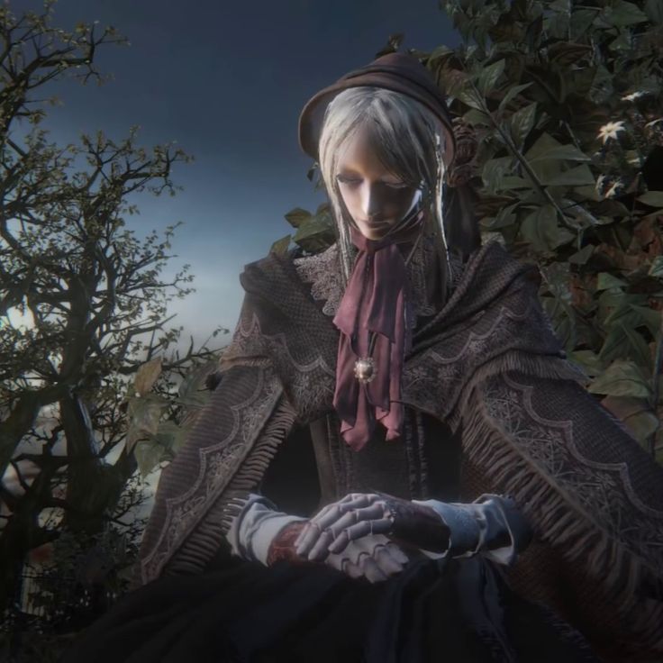 an image of a woman with white hair and gloves