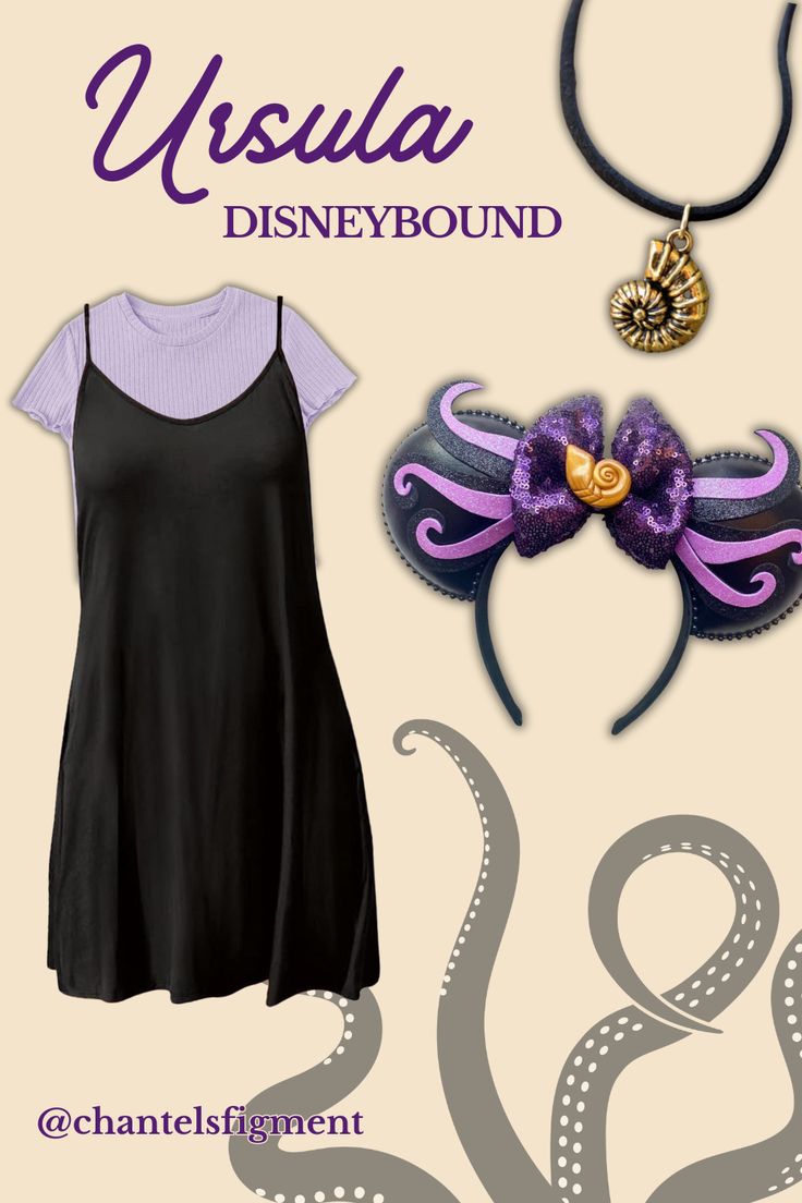 the costume is purple and black with an octopus headband, necklace, and earring