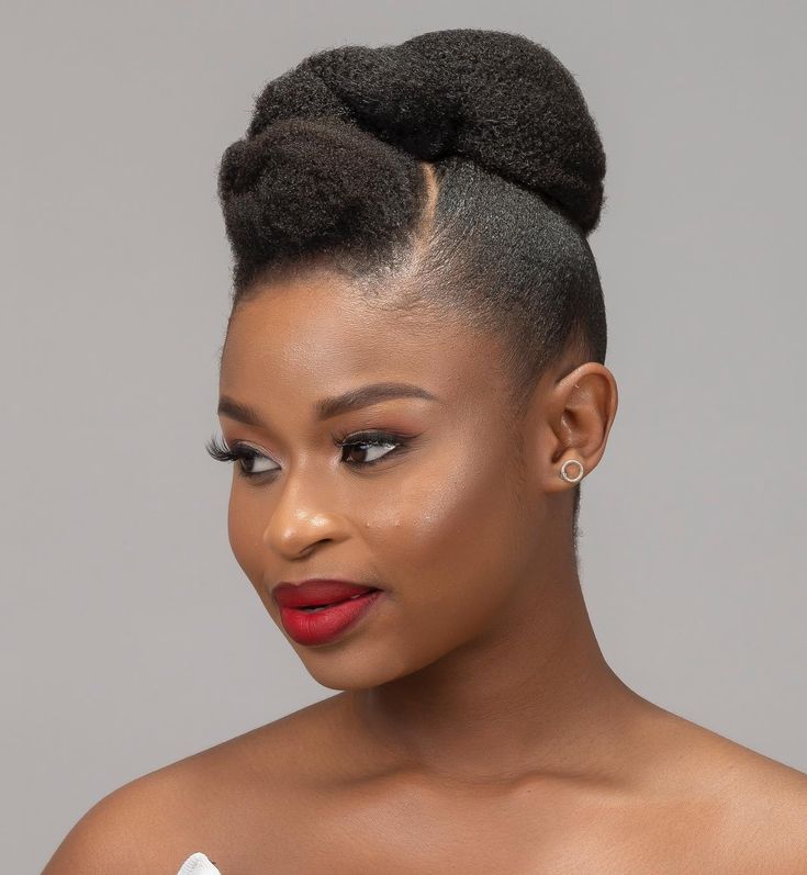 Styled Natural Hair For Black Women, 4c Bun Hairstyles For Black Women, 4c Bridesmaid Hairstyles, 4c Natural Updo Hairstyles, Wedding Ponytail Black Women, Brides With Natural Hair, Natural Hairstyles For Black Women For Wedding, Updo Afro Hairstyles, Bridesmaids Hairstyles Black Women Natural Hair